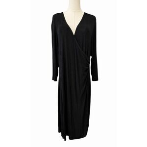 Chico's Travelers Rosemary Wrap Dress Womens 3 16 XL  Black 3/4 Sleeve Slinky